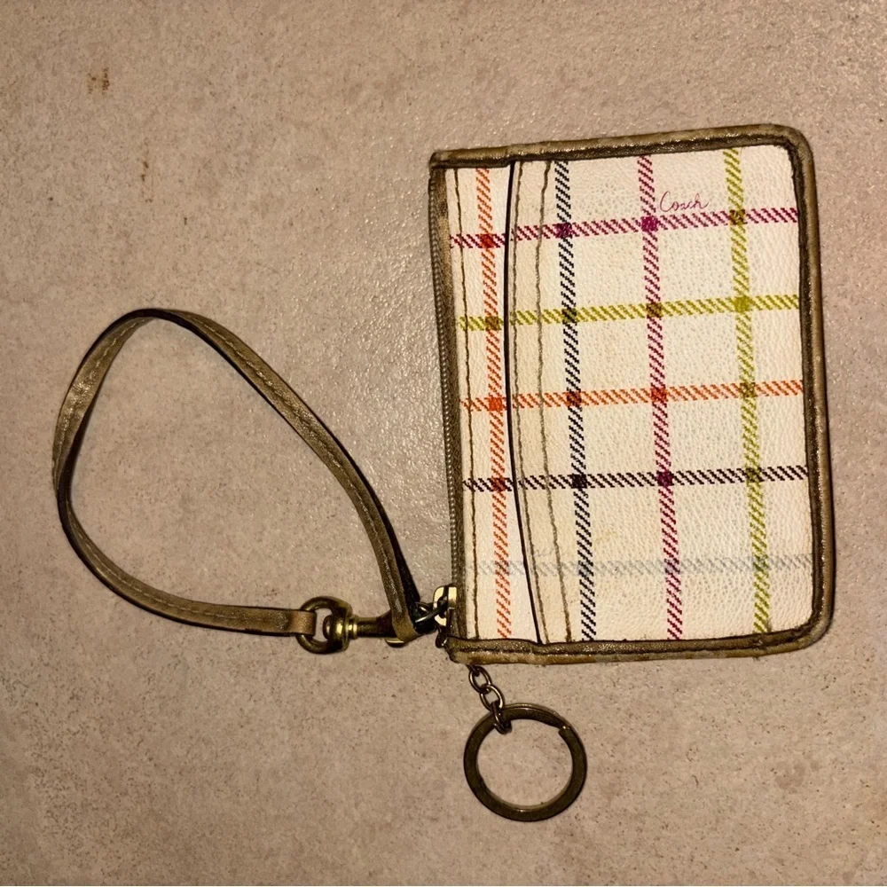 Coach Multicolor Plaid Wristlet Wallet Id Mini